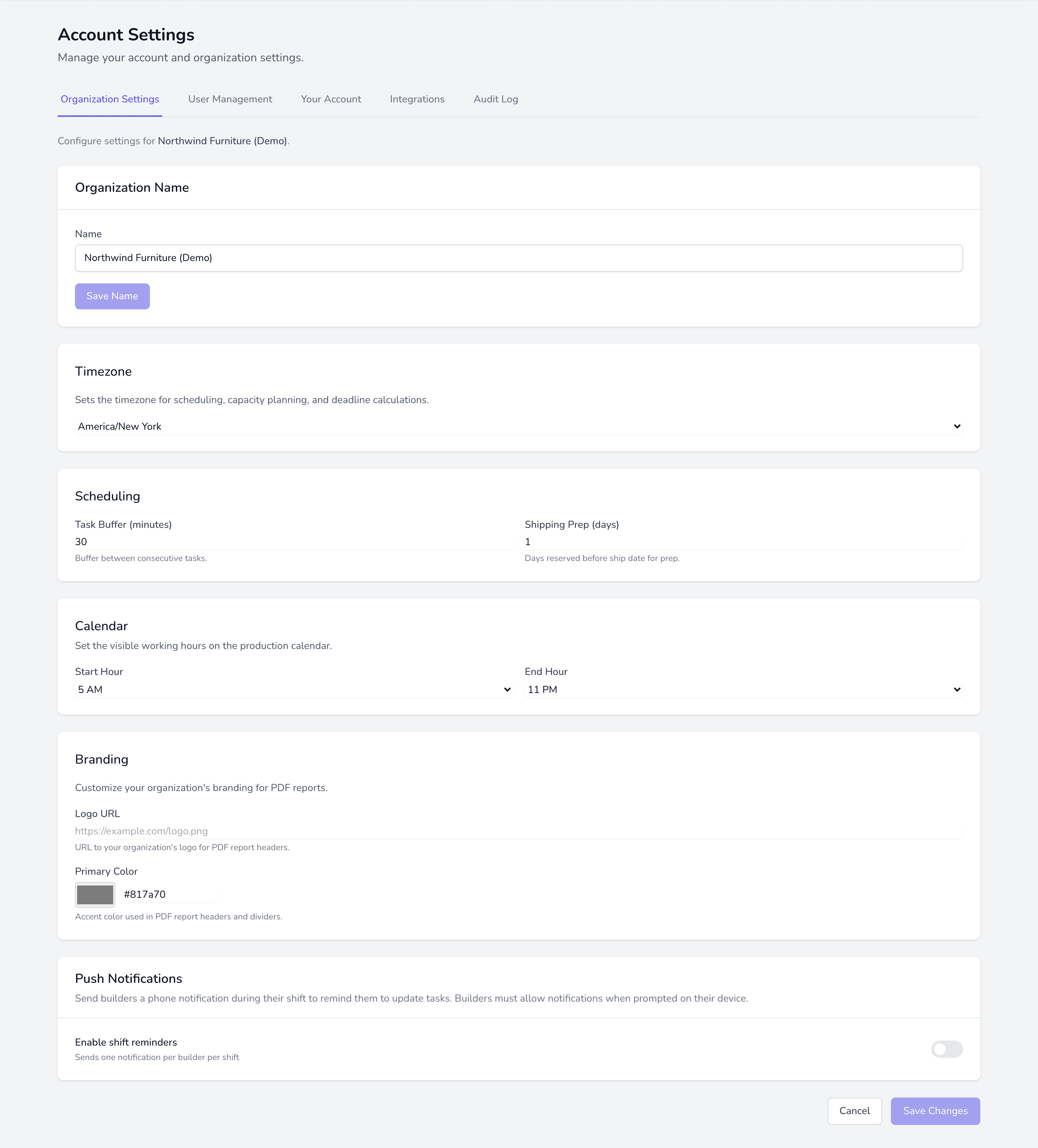 Integrations in Settings