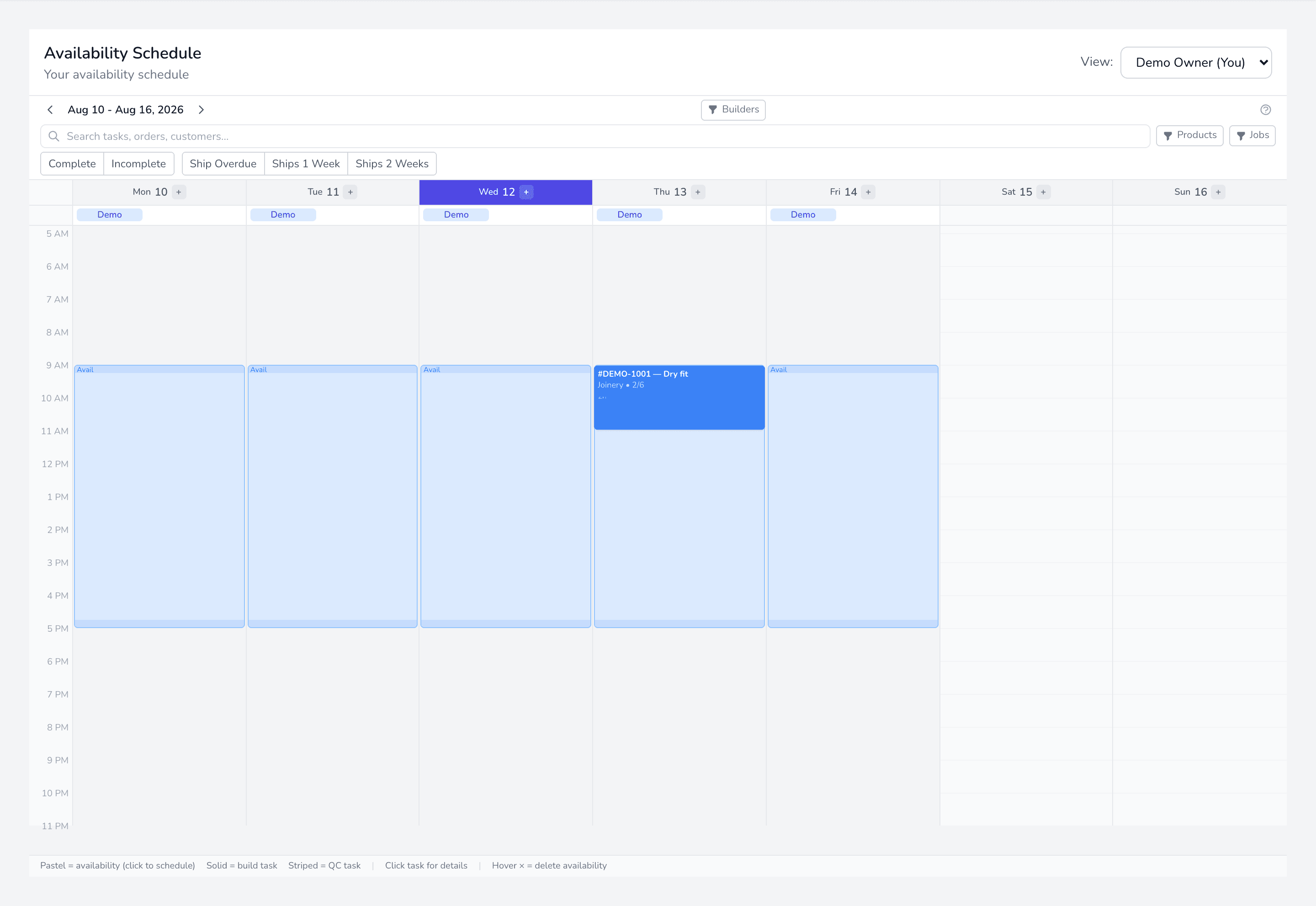 The availability calendar