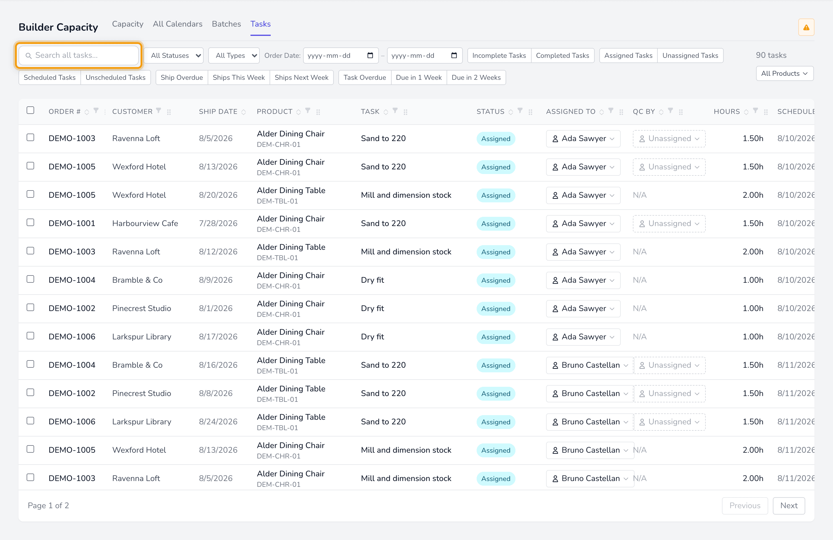 The task search box